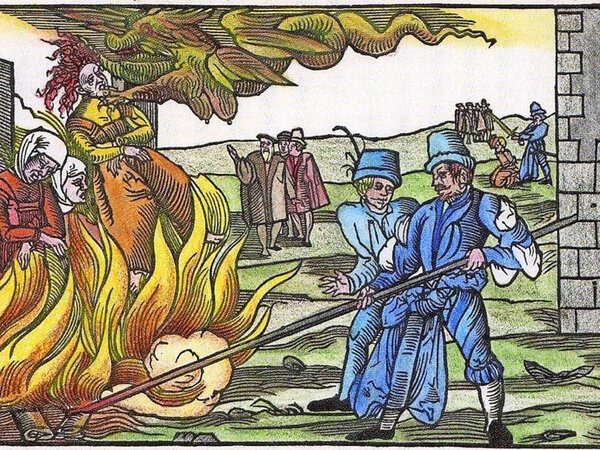 Hexenverbrennung in Derenburg am Harz. Flugblatt, 1555 in Nürnberg bei Jörg Merckel gedruckt (gemeinfrei)